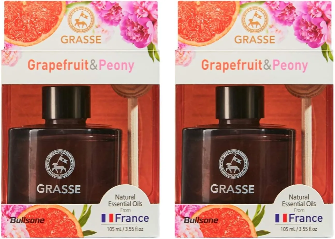 Bullsone Grasse Diffuser, Natural Car Air Fresheners, Luxury Car Perfume - Grapefruit & Peony Scent (2 Pack)