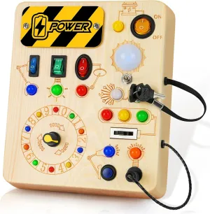 Busy Board, Montessori Toys for 1  Year Old, Busy Board with 13 Led Light, Wooden Toddler Educational Travel Toy, 1 Year Old Boy&Girl Gifts