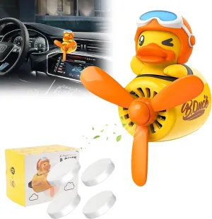 Car Air Freshener Cute Cartoon Yellow Duck Pilot Car Diffuser Rotating Propeller Automotive Air Outlet Fan Creative Car Perfume Decoration Cool Car Accessories Comes with 4 Fragrant Tablets
