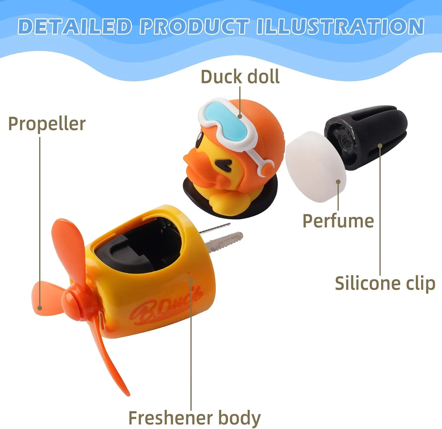 Car Air Freshener Cute Cartoon Yellow Duck Pilot Car Diffuser Rotating Propeller Automotive Air Outlet Fan Creative Car Perfume Decoration Cool Car Accessories Comes with 4 Fragrant Tablets