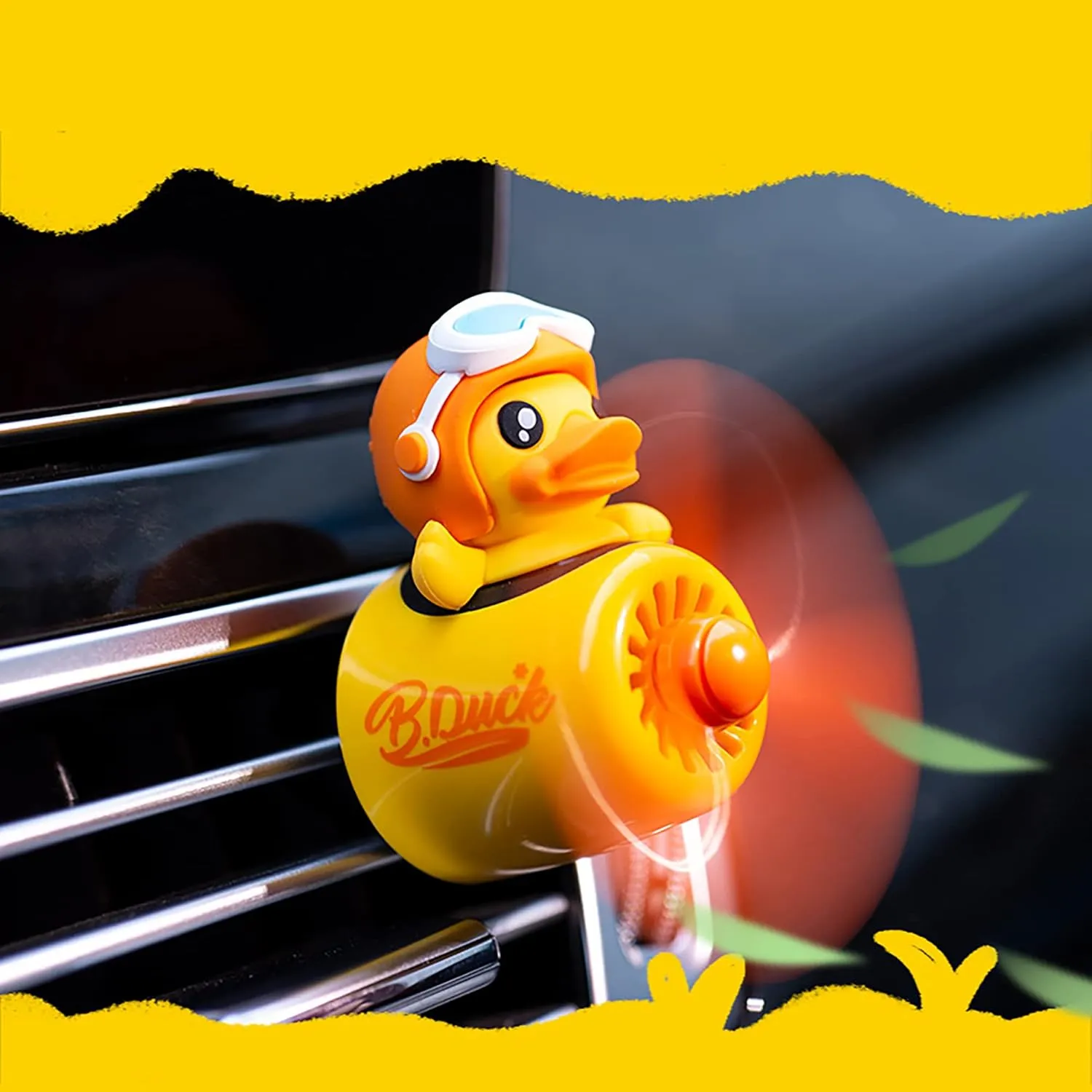 Car Air Freshener Cute Cartoon Yellow Duck Pilot Car Diffuser Rotating Propeller Automotive Air Outlet Fan Creative Car Perfume Decoration Cool Car Accessories Comes with 4 Fragrant Tablets