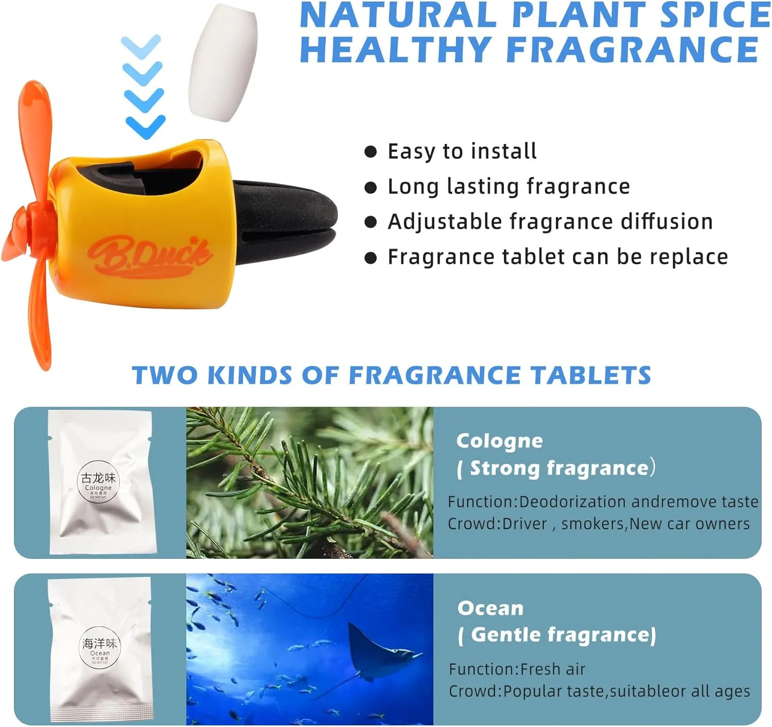 Car Air Freshener Cute Cartoon Yellow Duck Pilot Car Diffuser Rotating Propeller Automotive Air Outlet Fan Creative Car Perfume Decoration Cool Car Accessories Comes with 4 Fragrant Tablets