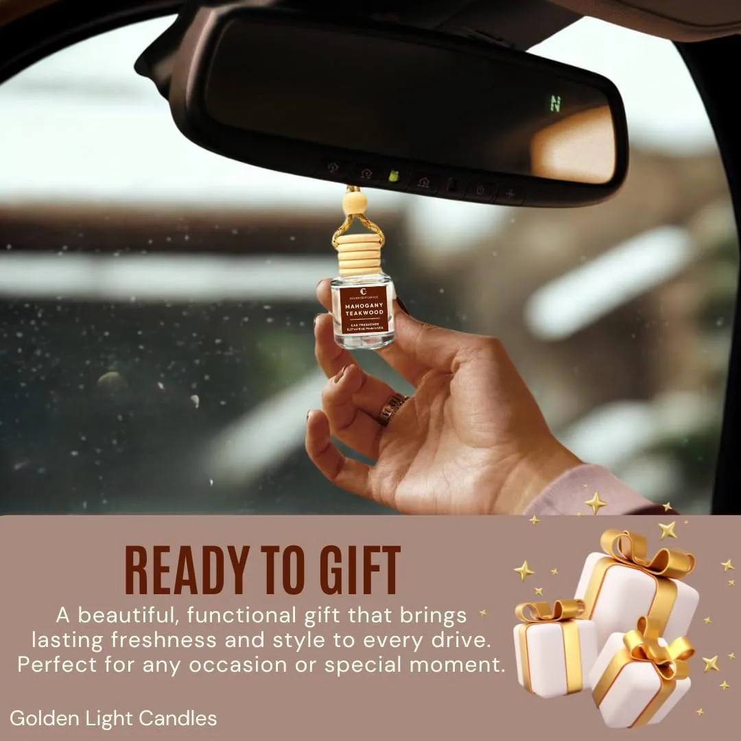 Car Air Freshener Hanging, Long Lasting Essential Oil Diffuser Mahogany Teakwood Scent, Car Air Freshener For Women & Men. Made in USA