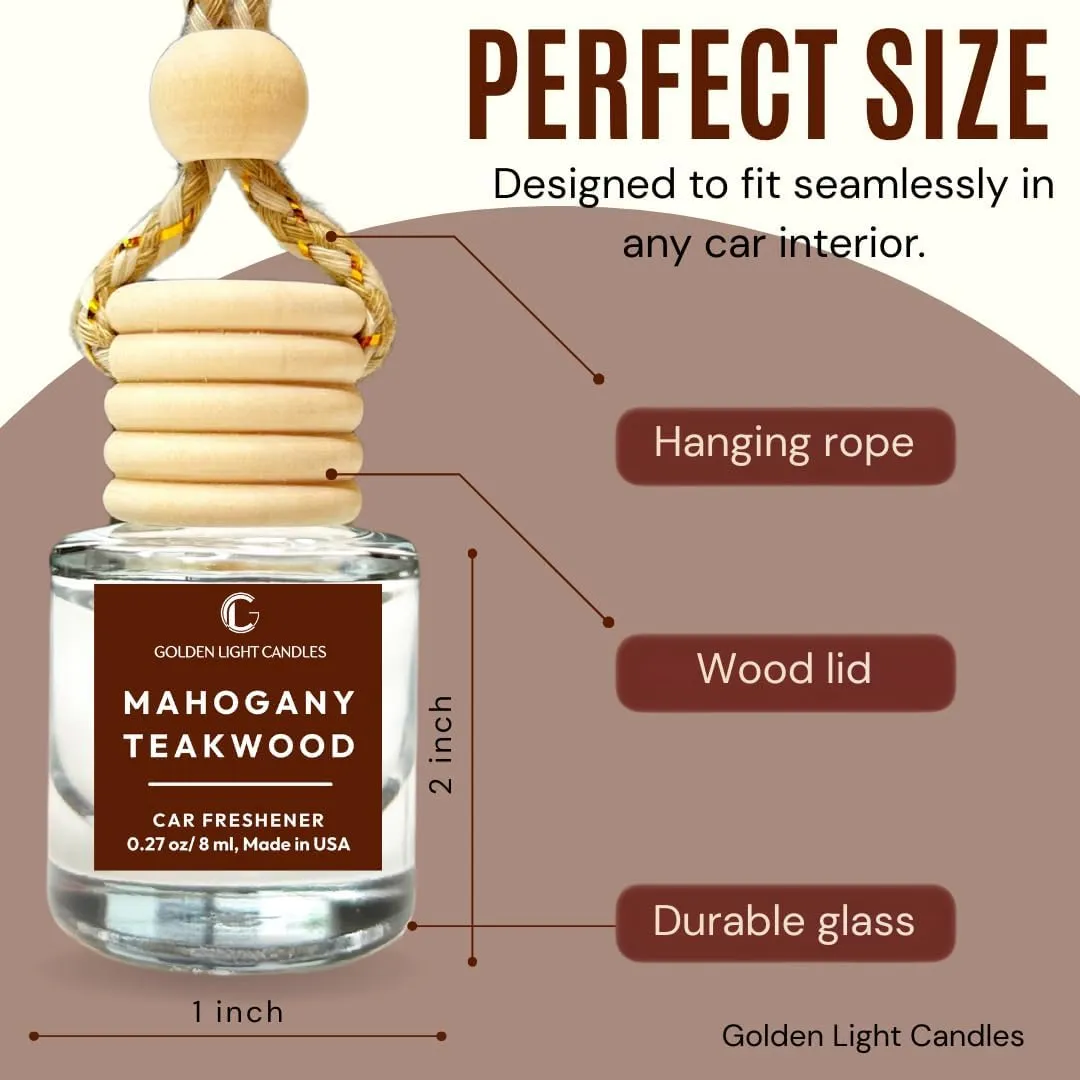 Car Air Freshener Hanging, Long Lasting Essential Oil Diffuser Mahogany Teakwood Scent, Car Air Freshener For Women & Men. Made in USA
