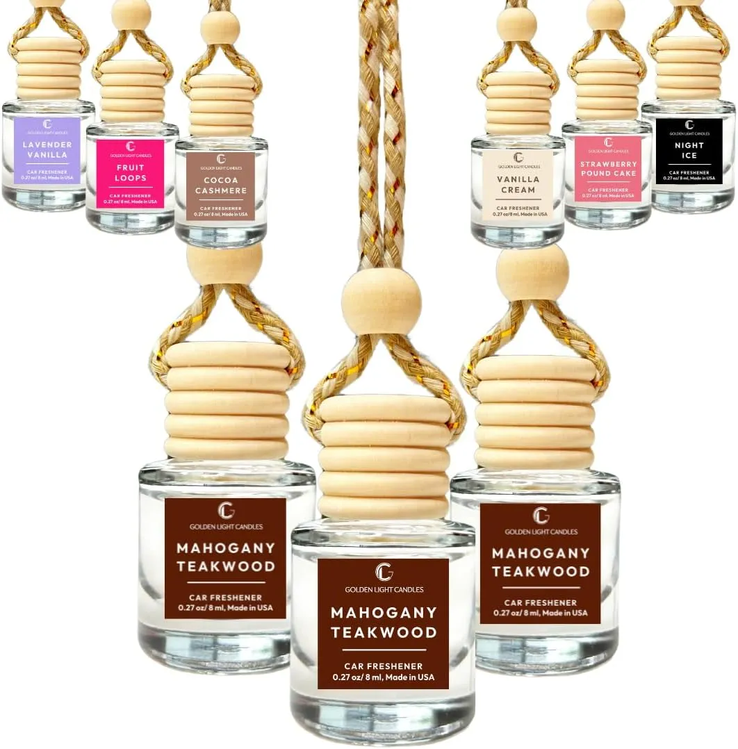Car Air Freshener Hanging, Long Lasting Essential Oil Diffuser Mahogany Teakwood Scent, Car Air Freshener For Women & Men. Made in USA