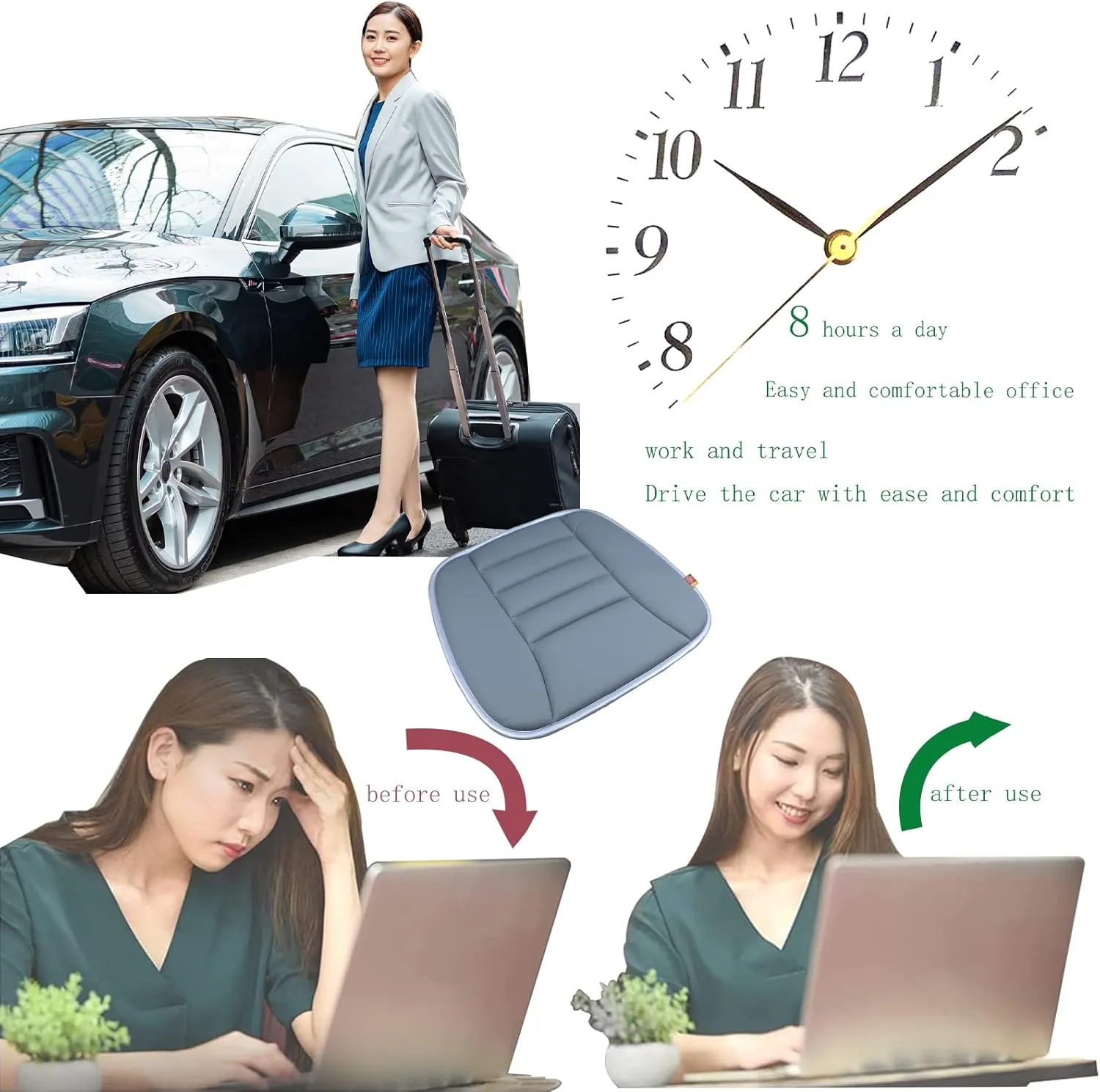 Car Seat Cushion Pad for Driving Seat Cushions for Office Chairs/Truck Memory Foam Seat Cushion Comfortable and Durable, Gray
