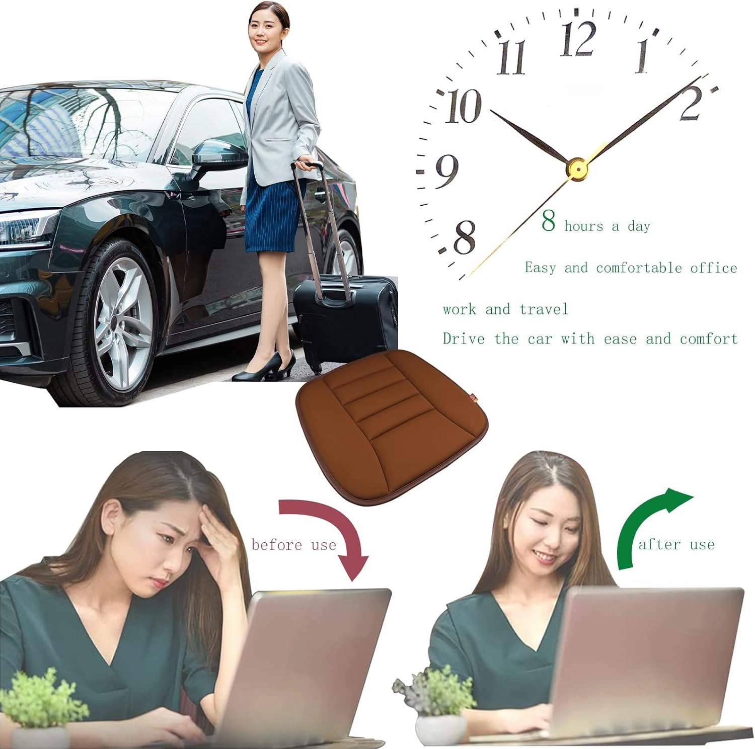 Car Seat Cushion Pad for Driving Seat Cushions for Office Chairs/Truck Memory Foam Seat Cushion Comfortable and Durable,Coffee