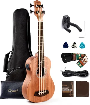 Caramel CUB402 Electric 30inch All Solid Wood Mahogany Ukulele Bass - Tuned as E-A-D-G