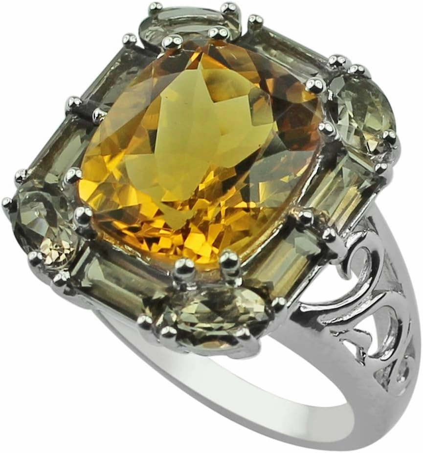 Carillon Certified Honey Citrine Cushion Shape Natural Earth Mined Gemstone 925 Sterling Silver Ring Anniversary Jewelry for Women & Men