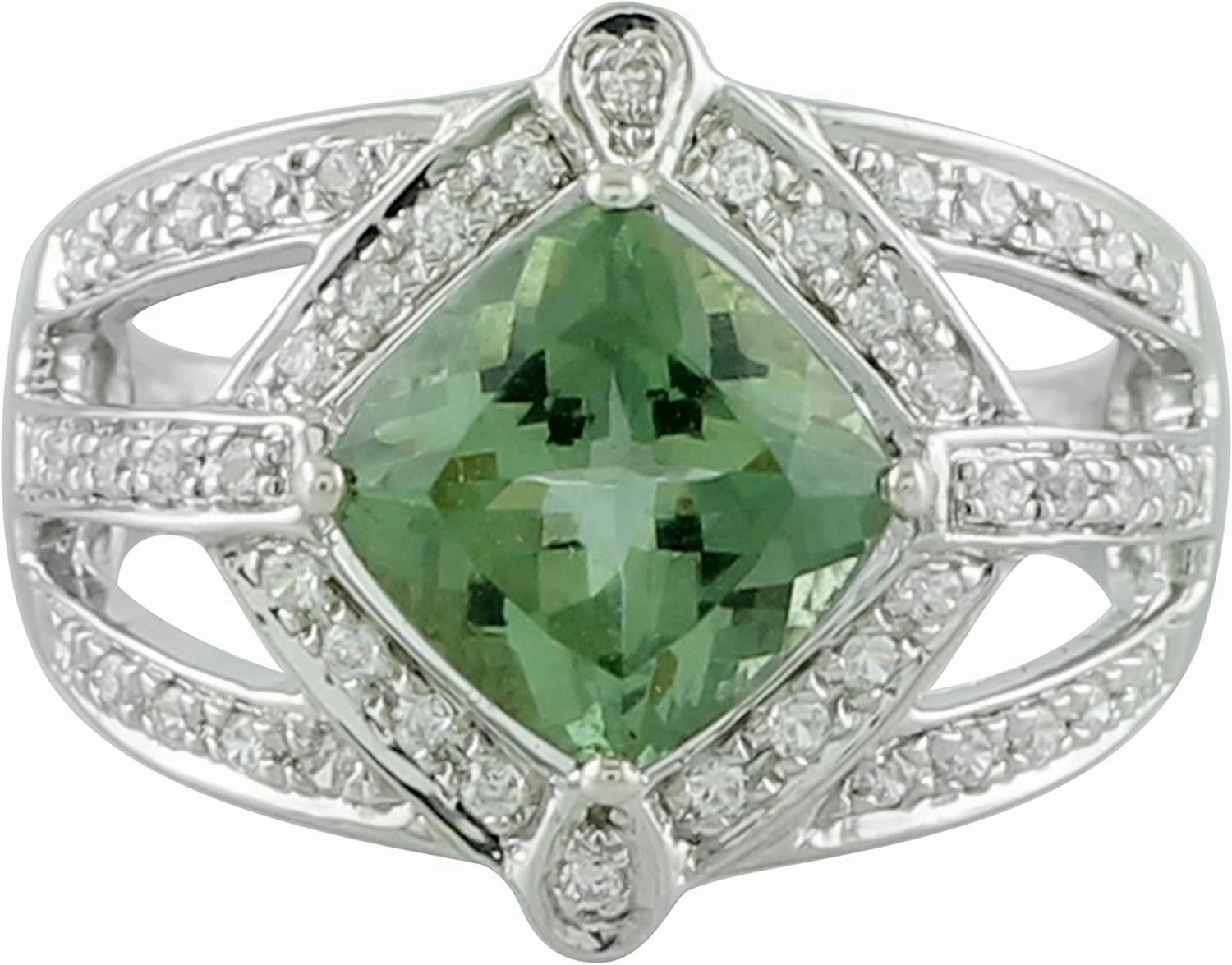 Carillon Green Apatite Cushion Shape 2.92 Carat Natural Earth Mined Gemstone 925 Sterling Silver Ring Unique Jewelry for Women & Men