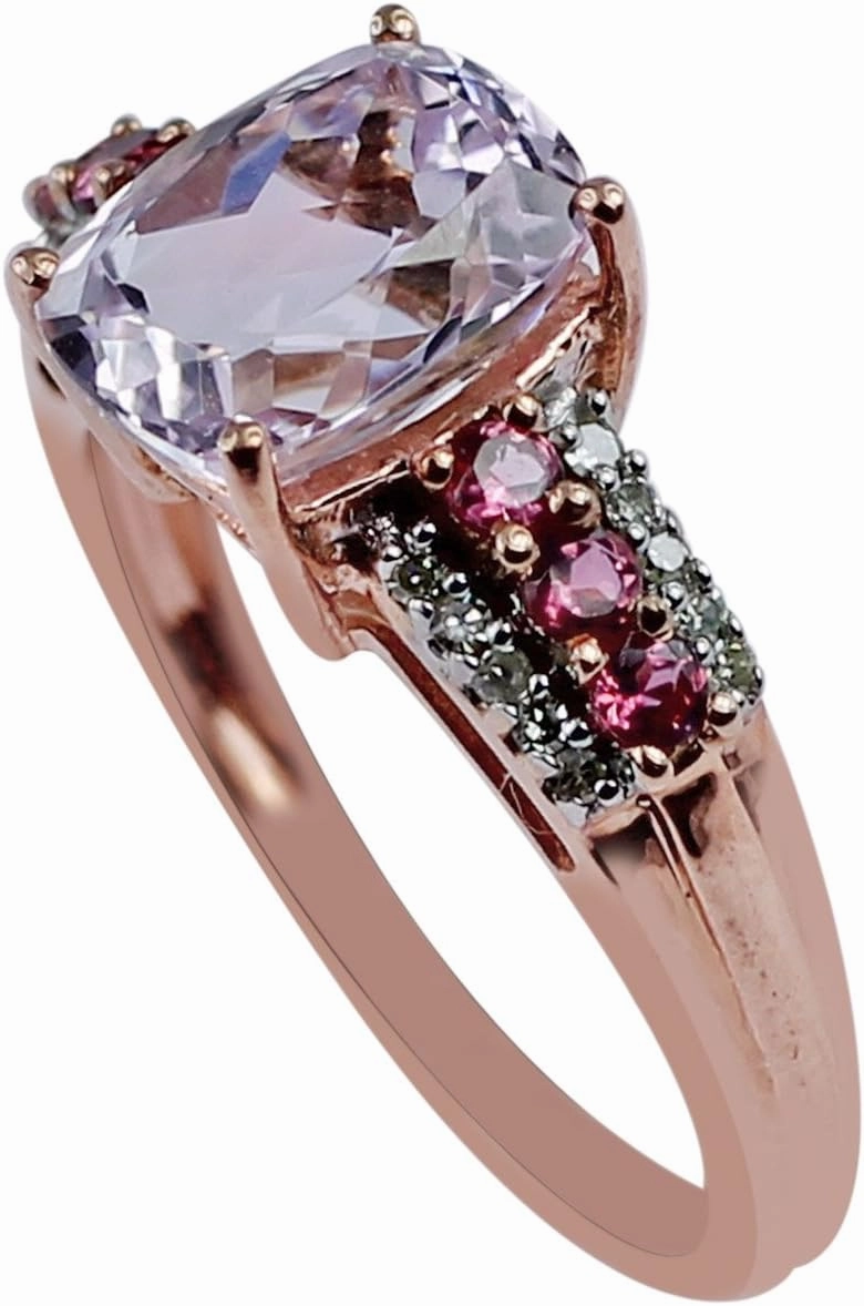 Carillon Kunzite Cushion Shape 9X7MM Natural Non-Treated Gemstone 925 Sterling Silver Ring Gift Jewelry (Rose Gold Plated) for Women & Men