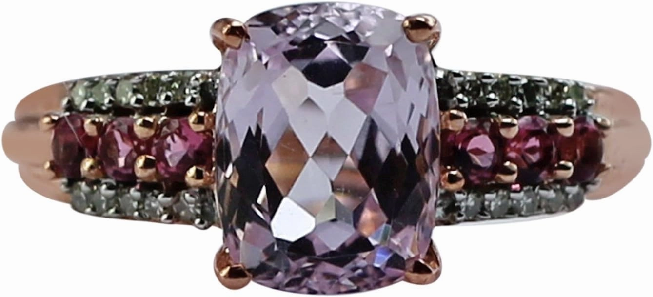 Carillon Kunzite Cushion Shape 9X7MM Natural Non-Treated Gemstone 925 Sterling Silver Ring Gift Jewelry (Rose Gold Plated) for Women & Men