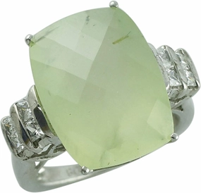 Carillon Prehnite Cushion Shape Natural Non-Treated Gemstone 925 Sterling Silver Ring Engagement Jewelry for Women & Men