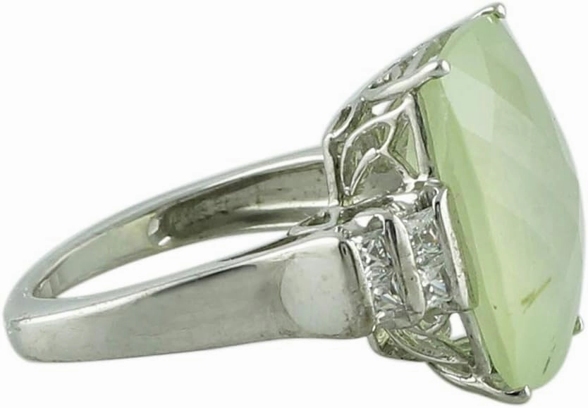 Carillon Prehnite Cushion Shape Natural Non-Treated Gemstone 925 Sterling Silver Ring Engagement Jewelry for Women & Men