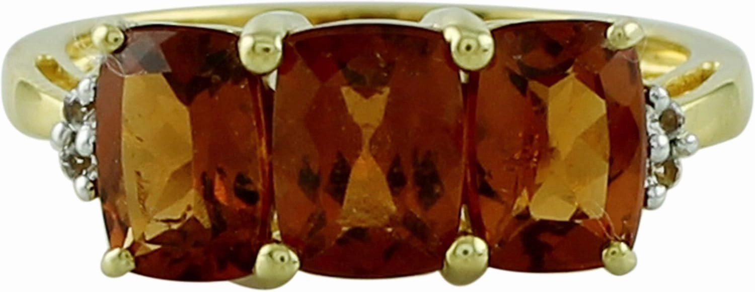 Carillon Stunning Hessonite Garnet Cushion Shape 5X7MM Natural Earth Mined Gemstone 925 Sterling Silver Ring Wedding Jewelry (Yellow Gold Plated) for Women & Men