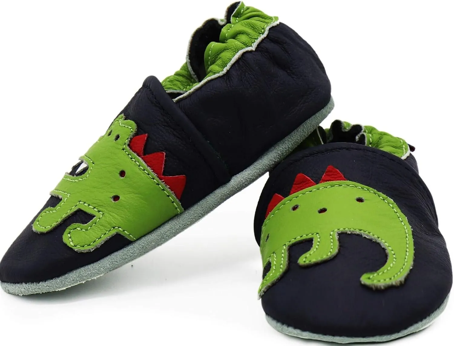Carozoo Boys Girls Slippers Leather Soft Sole Indoor Shoes Socks Car Truck Dragon Shark Flowers 6-7 Years and 7-8 Years