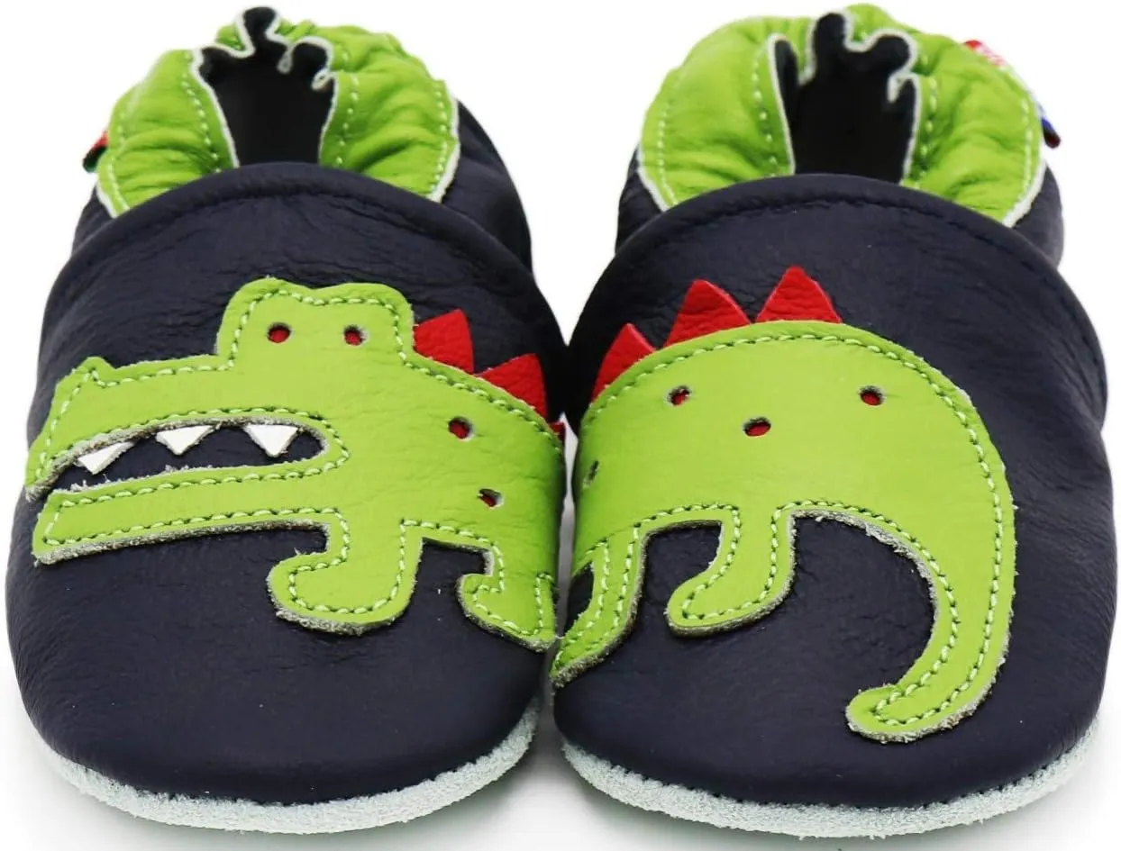 Carozoo Boys Girls Slippers Leather Soft Sole Indoor Shoes Socks Car Truck Dragon Shark Flowers 6-7 Years and 7-8 Years