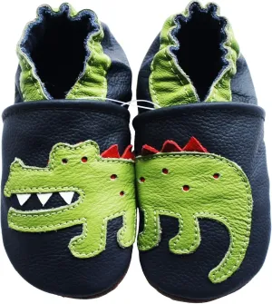Carozoo Boys Girls Slippers Leather Soft Sole Indoor Shoes Socks Car Truck Dragon Shark Flowers 6-7 Years and 7-8 Years