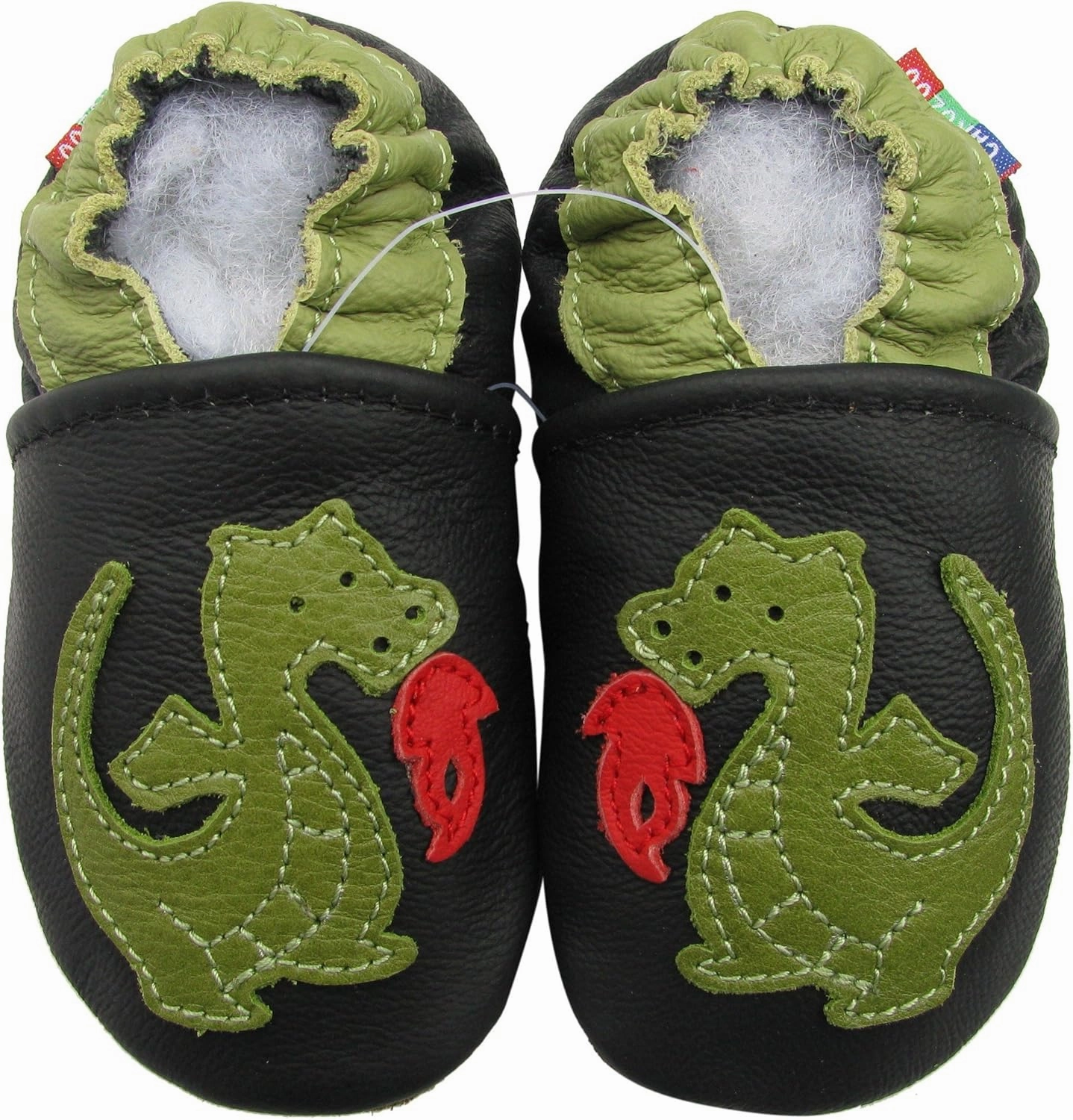 Carozoo Boys Girls Slippers Leather Soft Sole Indoor Shoes Socks Car Truck Dragon Shark Flowers 6-7 Years and 7-8 Years