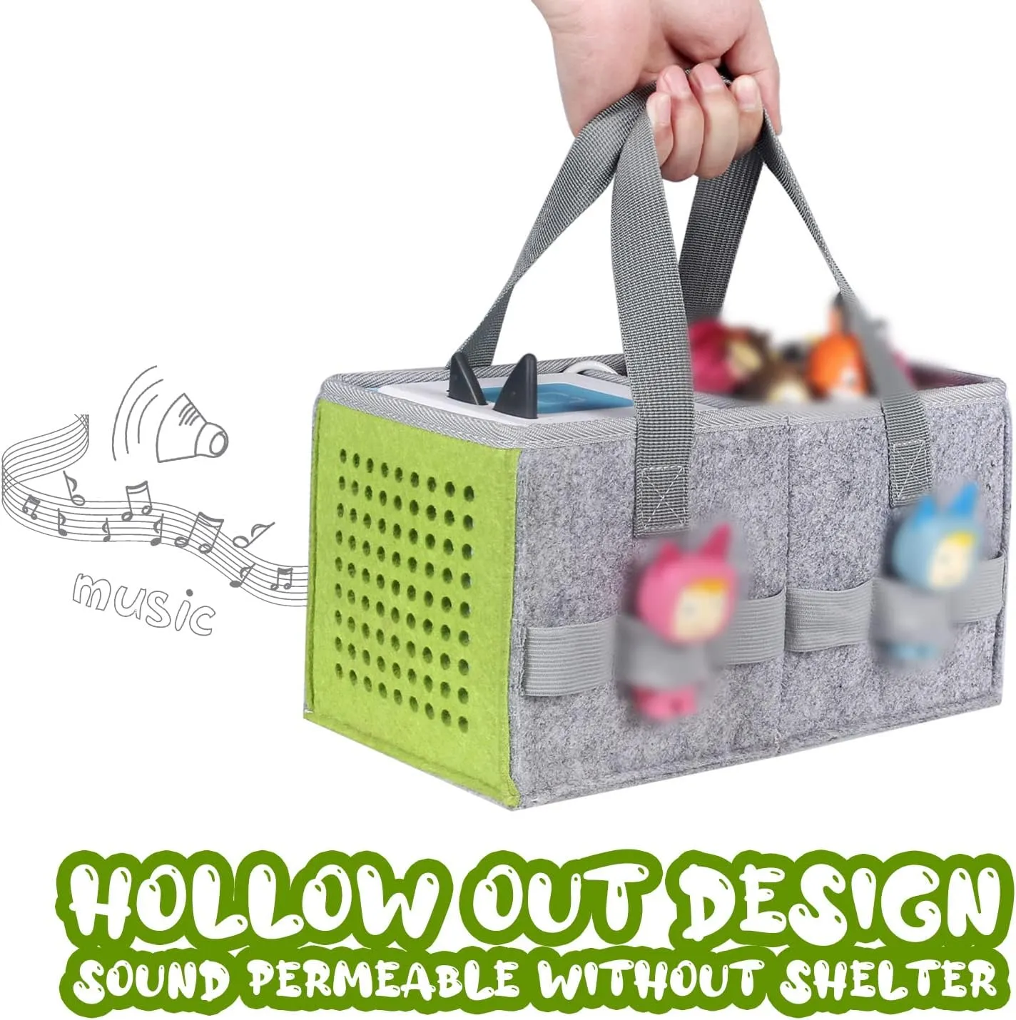 Carrying Case for Tonies Starter Set & Storage Bag for Tonies Figurine, Felt Cloth Musical Toy Folding Bag for Kids Toniebox Accessories Travel Carrying Bag with Handle for Toniebox Green