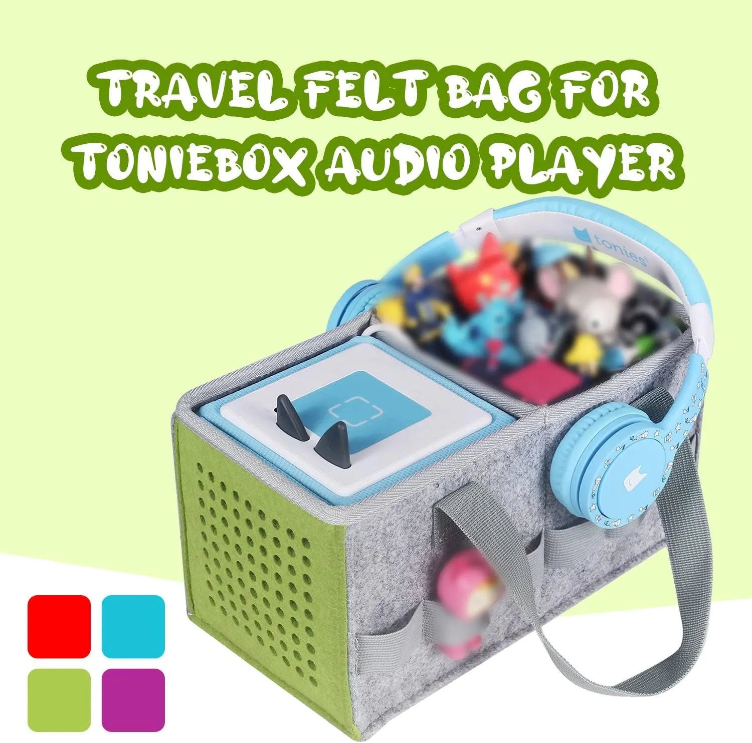 Carrying Case for Tonies Starter Set & Storage Bag for Tonies Figurine, Felt Cloth Musical Toy Folding Bag for Kids Toniebox Accessories Travel Carrying Bag with Handle for Toniebox Green