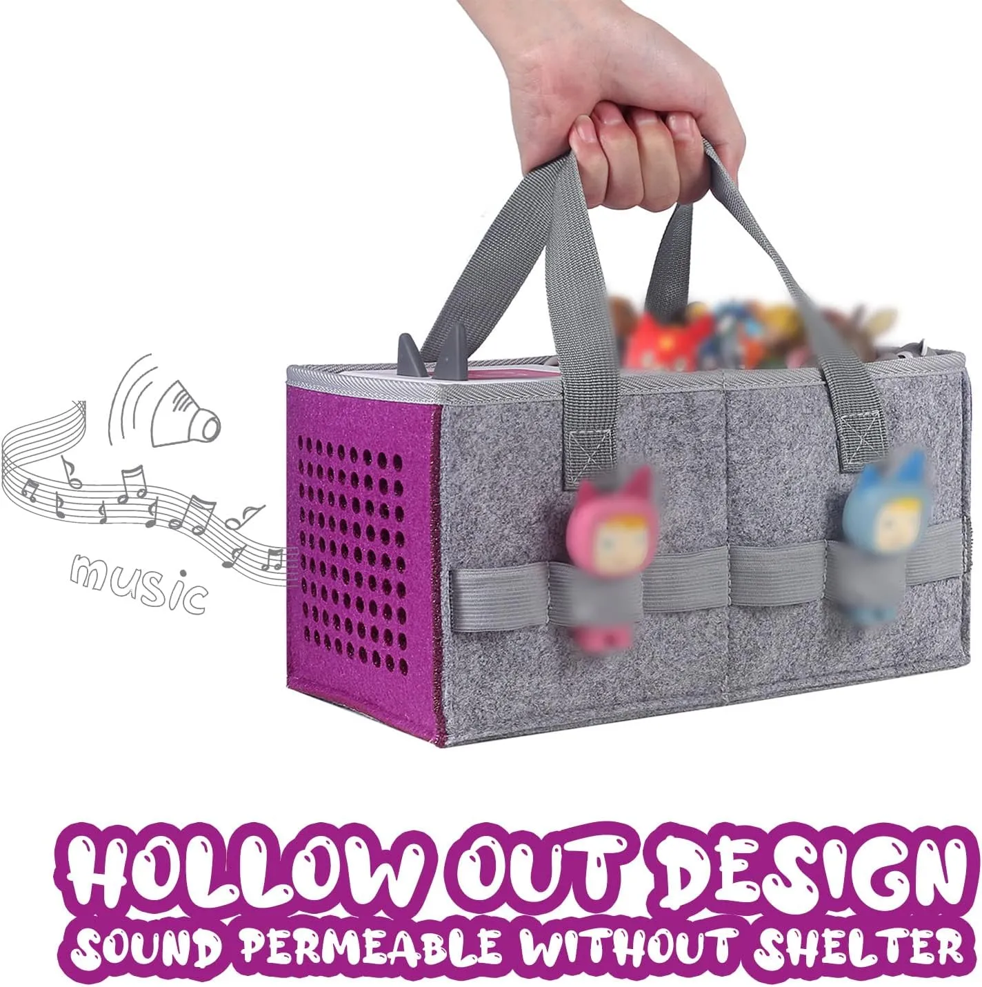 Carrying Case for Tonies Starter Set & Storage Bag for Tonies Figurine, Felt Cloth Musical Toy Folding Bag for Kids Toniebox Accessories Travel Carrying Bag with Handle for Toniebox Purple