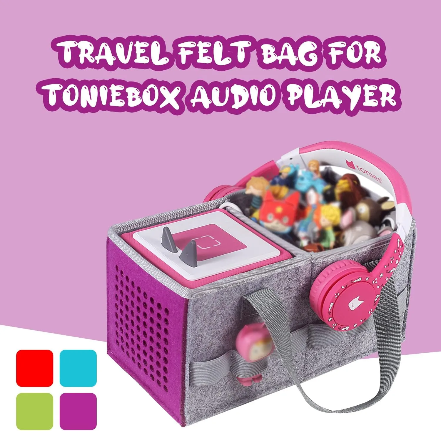 Carrying Case for Tonies Starter Set & Storage Bag for Tonies Figurine, Felt Cloth Musical Toy Folding Bag for Kids Toniebox Accessories Travel Carrying Bag with Handle for Toniebox Purple