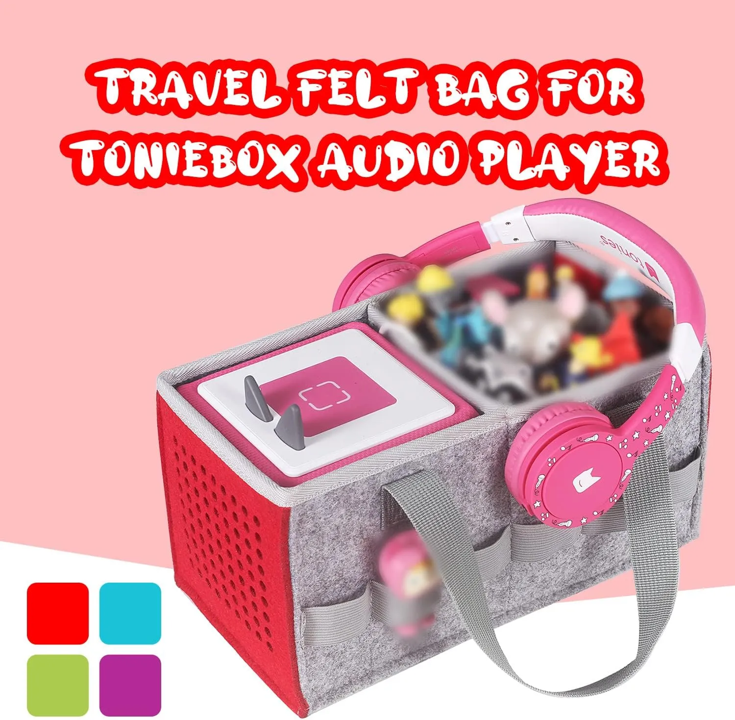 Carrying Case for Tonies Starter Set & Storage Bag for Tonies Figurine, Felt Cloth Musical Toy Folding Bag for Kids Toniebox Accessories Travel Carrying Bag with Handle for Toniebox Red
