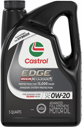 Castrol EDGE High Mileage 0W-20 Advanced Full Synthetic Motor Oil, 5 Quarts