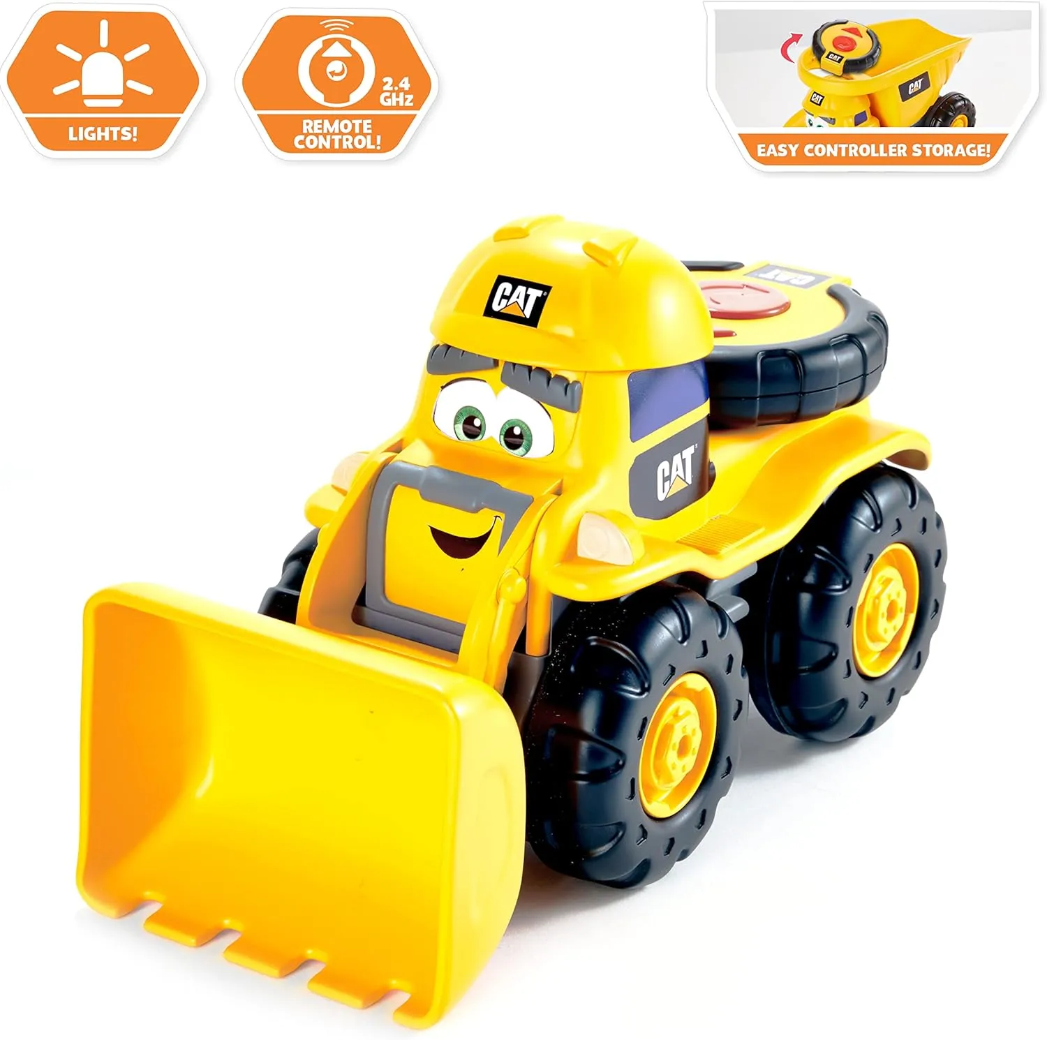 CAT Construction Toys, RC Remote Control Loader Truck - 10.5 Inch Length, Child Friendly Controller, Stowable Controller, Working Headlights - Batteries Included!