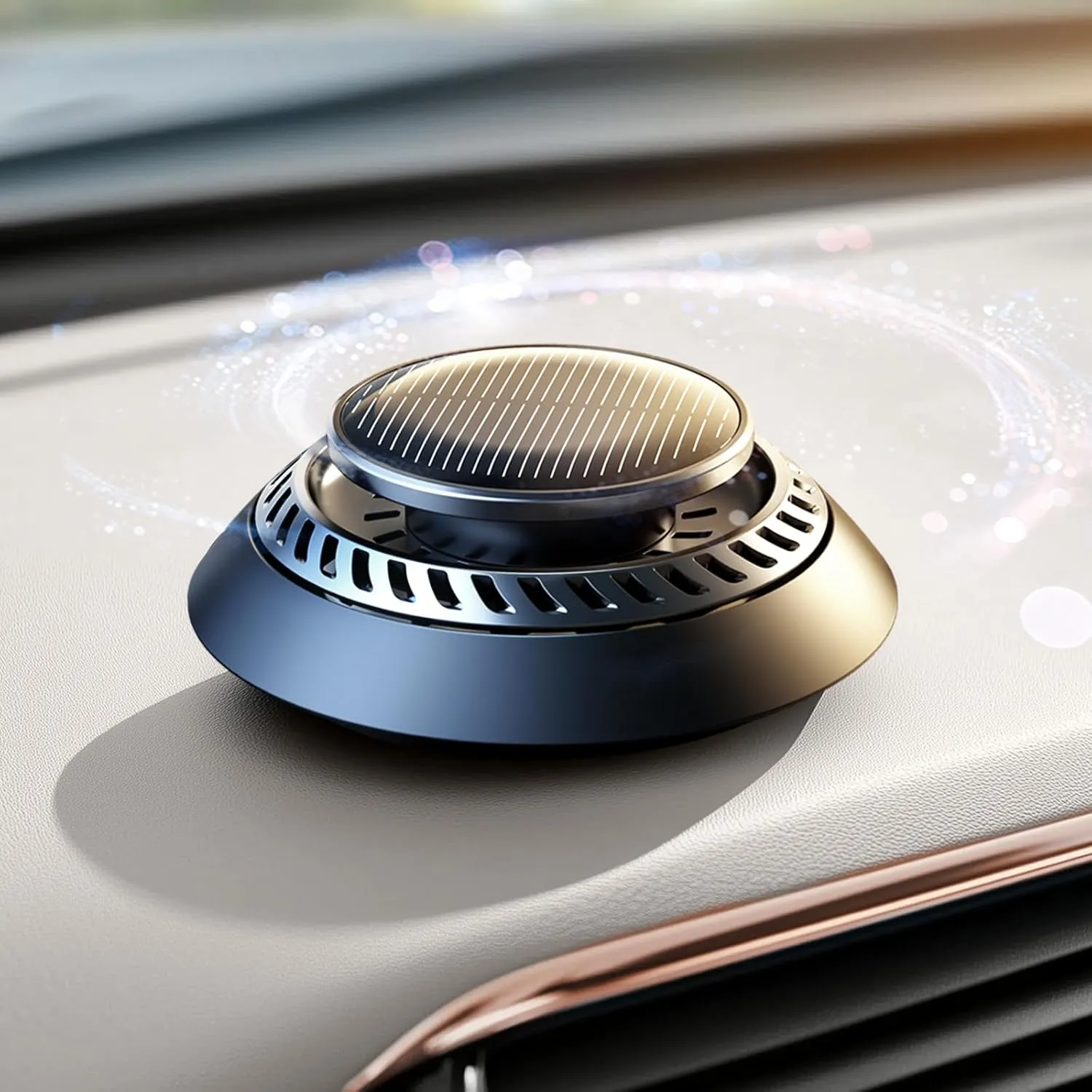 Ceeniu Solar Car Air Freshener F21, DIY Essential Oils, UFO Solar-Powered Auto Rotary Diffuser, Natural French Fragrance Cologne & Ocean, Two Oils, Aluminum Alloy, Dashboard Aromatherapy Freshener