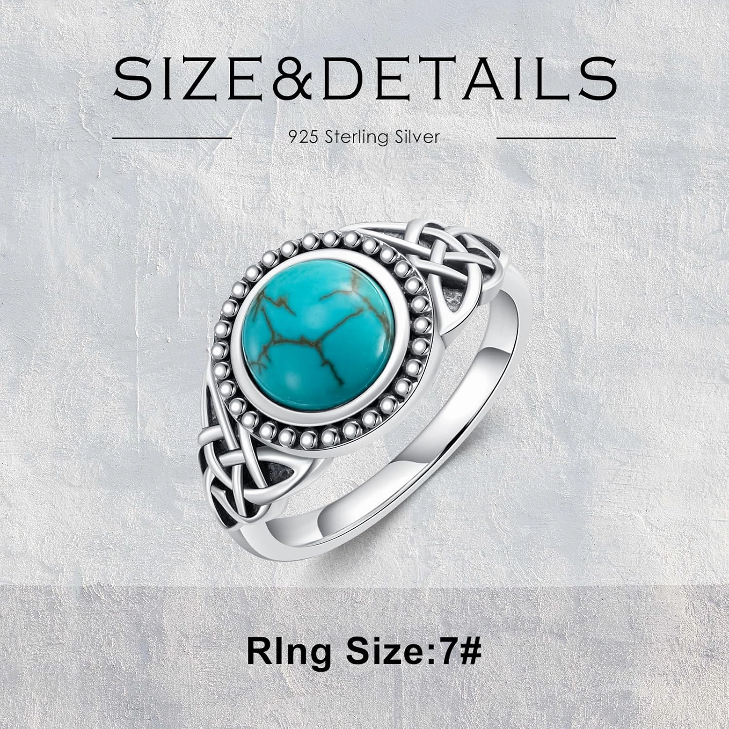 Celtic Turquoise Ring for Women 925 Sterling Silver Natural Turquoise Celtic Knot Statement Ring Jewelry Gifts for Women