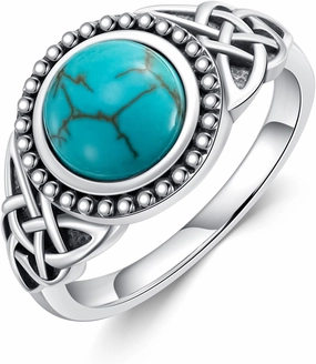 Celtic Turquoise Ring for Women 925 Sterling Silver Natural Turquoise Celtic Knot Statement Ring Jewelry Gifts for Women