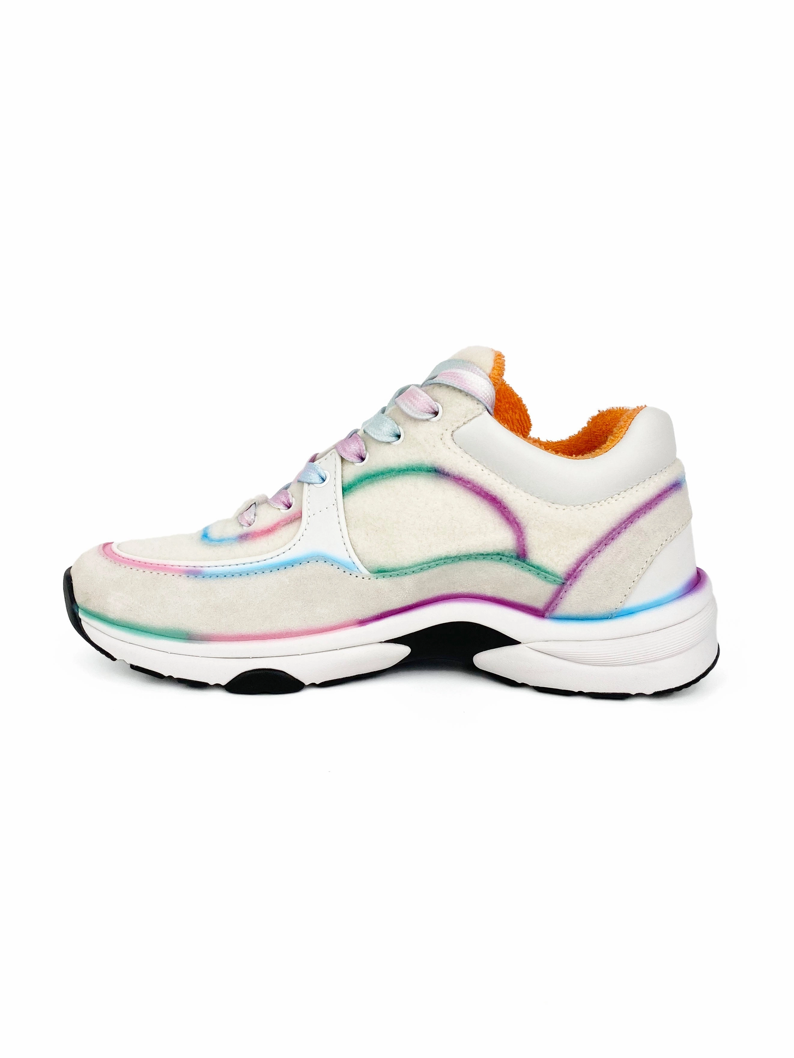 Chanel White & Multicolour Suede Sneakers 38