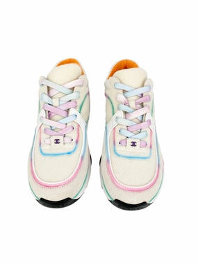 Chanel White & Multicolour Suede Sneakers 38