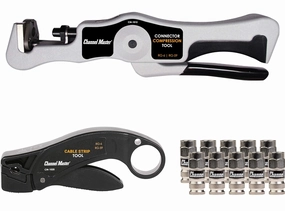 Channel Master Coaxial Connector Installation Kit - Weatherproof Connectors & Installation Tools for Standard, Dual, Tri & Quad Shield Cables, Ideal for Digital HDTV Antenna Installation