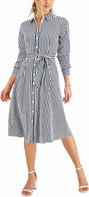 Charter CIub Woven Striped Shirtdress Intrepid Blue Combo M