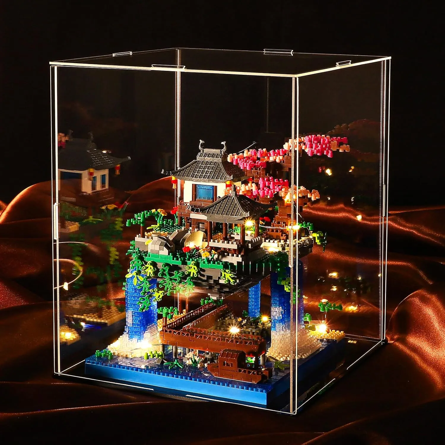 Cherry Blossom Bonsai Tree Building Block Sets with Acrylic Display Box Chinese Architecture of Peach Blossom Micro Mini Building Set Toy Gift for Kids Adults（3320 Pieces）