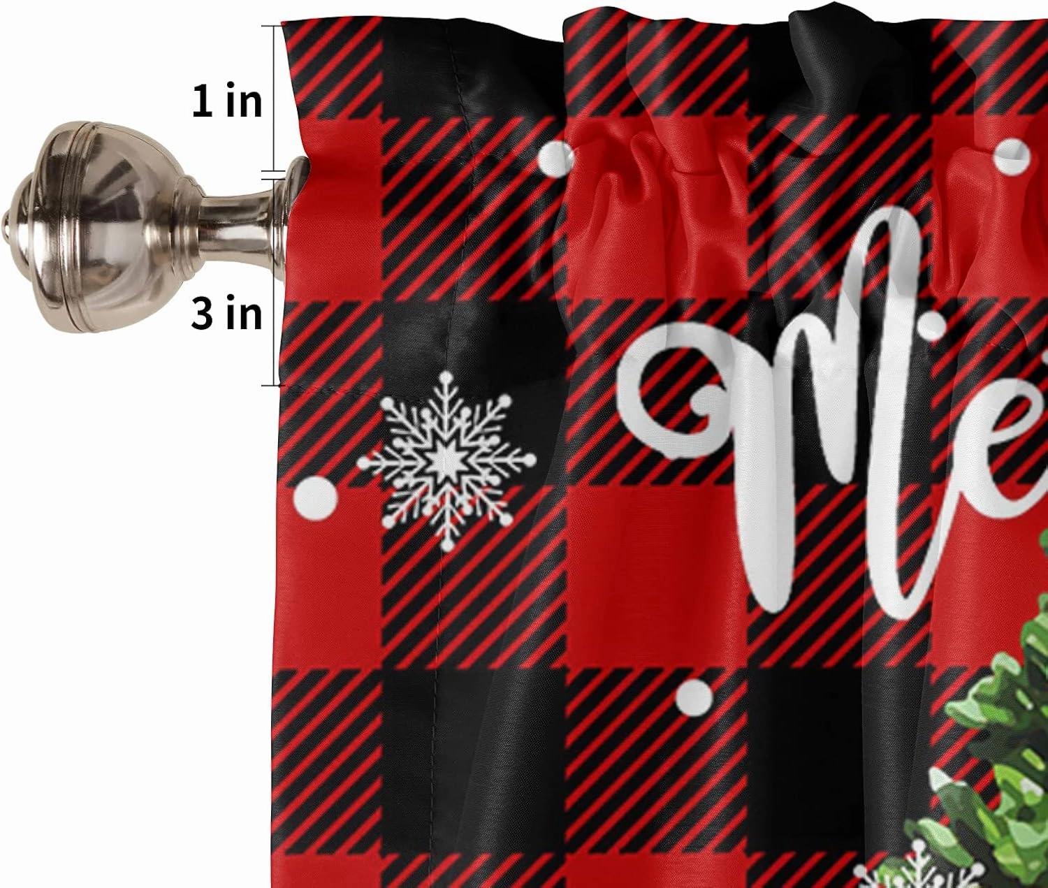 Christmas Red Black Buffalo Check Curtain Valance for Windows/Living Room/Kitchen/Bathroom,Farm Snowman Xmas Tree Short Rod Pocket Tier Curtain Winter Snowflake Window Curtain Treatment, 1 Panel 54x18