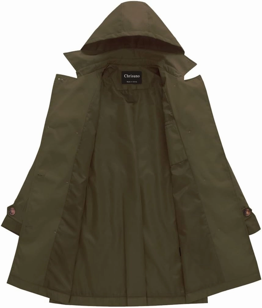 Chrisuno Women's Plus Size Double Breasted Trench Coats Mid-Length Belted Overcoat Dress Jacket with Detachable Hood
