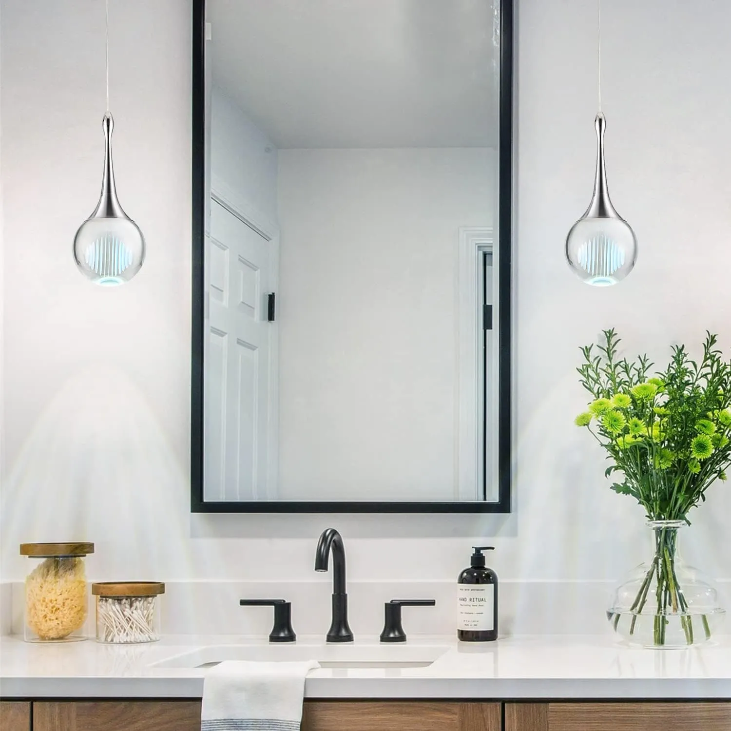 CHYING Modern LED Crystal Pendant Light Chrome Teardrop Kitchen Island Lights Fixture 6000k Cool White Globe Ceiling Hanging Lighting for Living Room Dining Room Bedroom Bathroom
