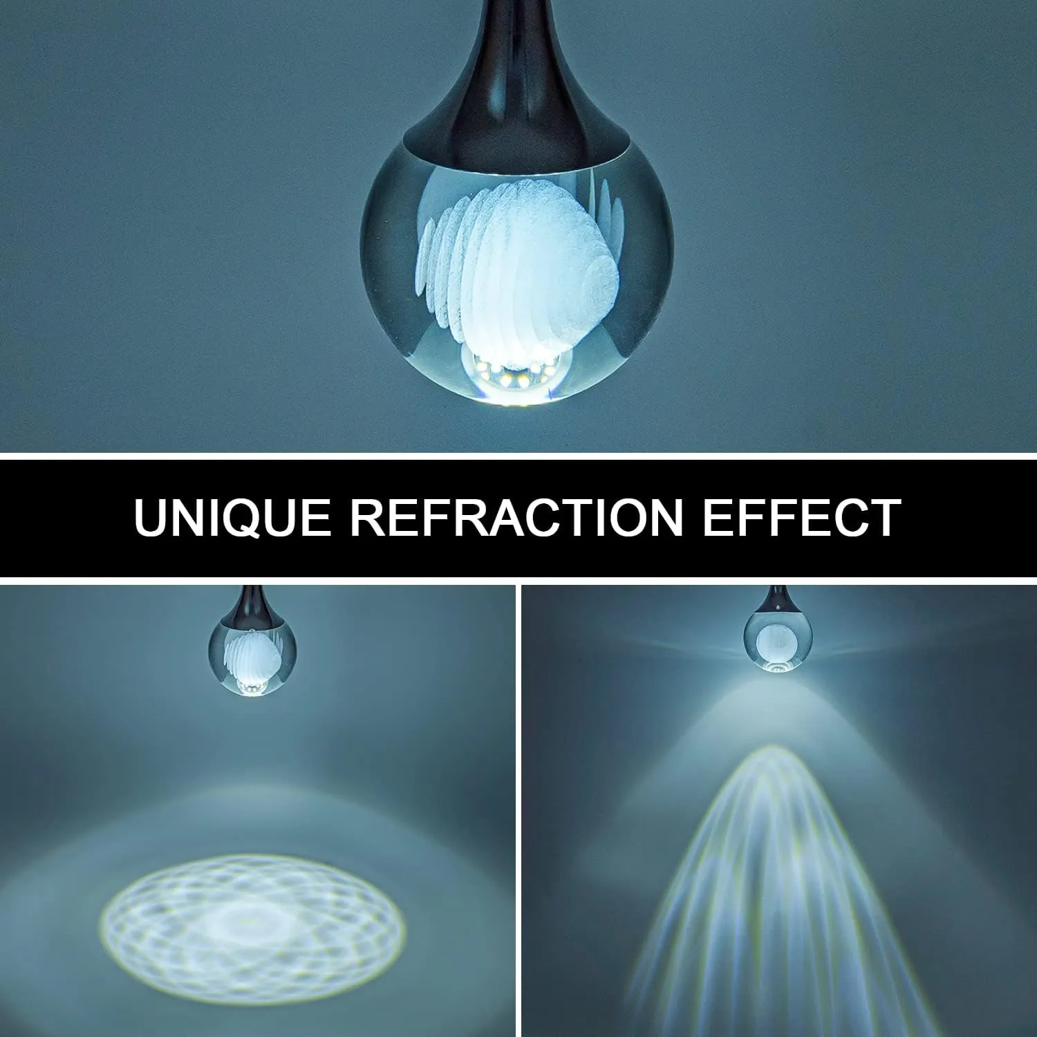 CHYING Modern LED Crystal Pendant Light Chrome Teardrop Kitchen Island Lights Fixture 6000k Cool White Globe Ceiling Hanging Lighting for Living Room Dining Room Bedroom Bathroom