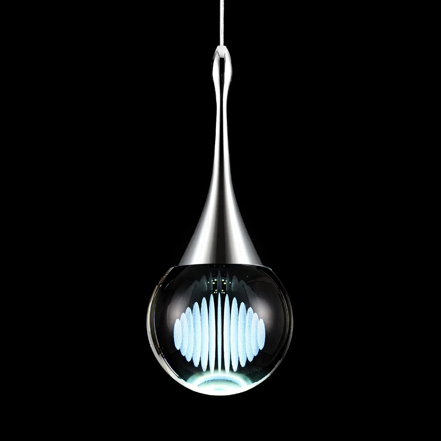 CHYING Modern LED Crystal Pendant Light Chrome Teardrop Kitchen Island Lights Fixture 6000k Cool White Globe Ceiling Hanging Lighting for Living Room Dining Room Bedroom Bathroom