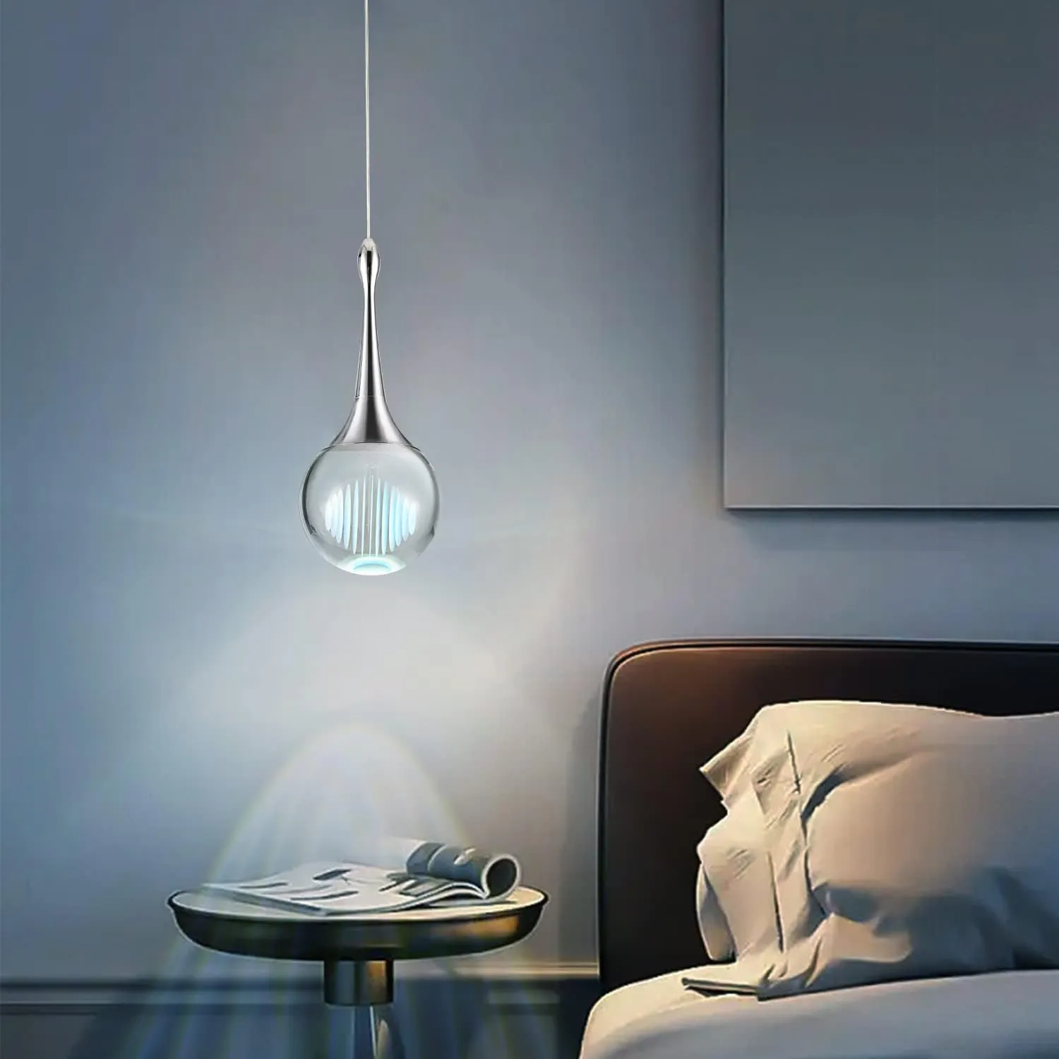 CHYING Modern LED Crystal Pendant Light Chrome Teardrop Kitchen Island Lights Fixture 6000k Cool White Globe Ceiling Hanging Lighting for Living Room Dining Room Bedroom Bathroom