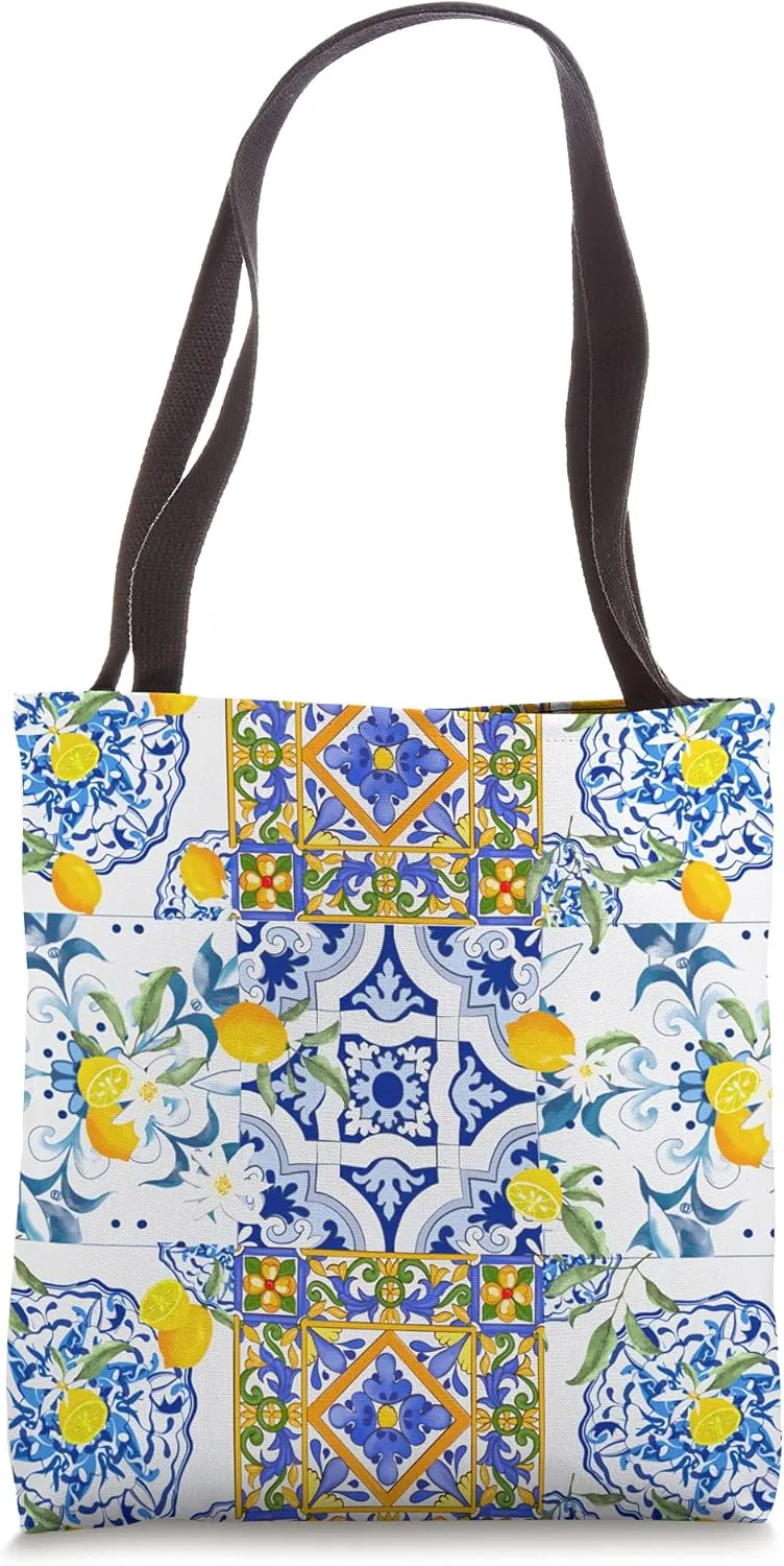 Citrus,lemon fruits,tiles,Sicilian,summer pattern Tote Bag