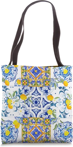 Citrus,lemon fruits,tiles,Sicilian,summer pattern Tote Bag