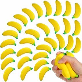 Civaner 30 Pcs Banana Stress Toys Stretchy Banana Stress Relief Toys Fidget Anxiety Relief Squeeze Balls Bulk Mini Party Favors Tiny Squeeze Party Supplies for Kids Adults(Yellow)