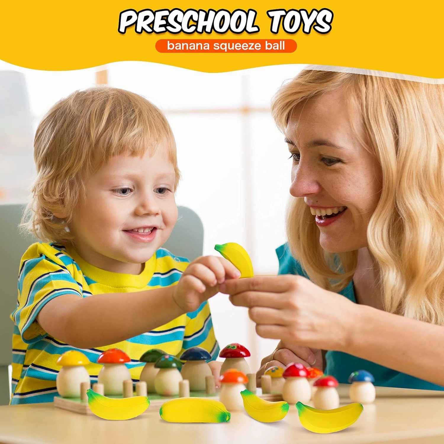 Civaner 30 Pcs Banana Stress Toys Stretchy Banana Stress Relief Toys Fidget Anxiety Relief Squeeze Balls Bulk Mini Party Favors Tiny Squeeze Party Supplies for Kids Adults(Yellow)
