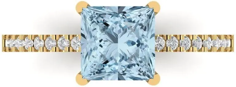 Clara Pucci 1.62 Ct Princess Cut VVS1 Natural Sky Blue Topaz – Solitaire with Accents Statement Ring for Women – Solid 14K Yellow Gold – Birthstone Graduation or Anniversary Bridal Gift (Size)