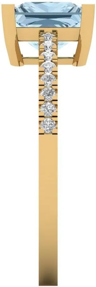 Clara Pucci 1.62 Ct Princess Cut VVS1 Natural Sky Blue Topaz – Solitaire with Accents Statement Ring for Women – Solid 14K Yellow Gold – Birthstone Graduation or Anniversary Bridal Gift (Size)